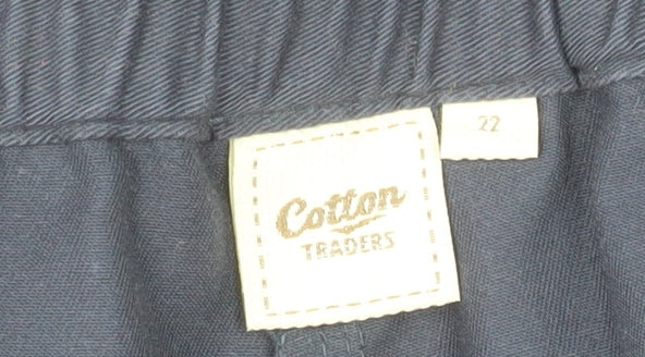 Cotton Traders Women Navy Blue Size 22 Drawstring Cotton Trousers