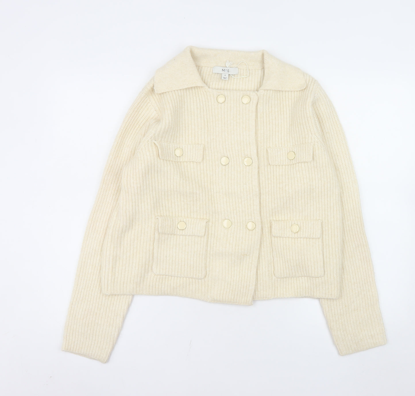 Marks and Spencer Women's Ivory Collared Button Knit Cardigan M