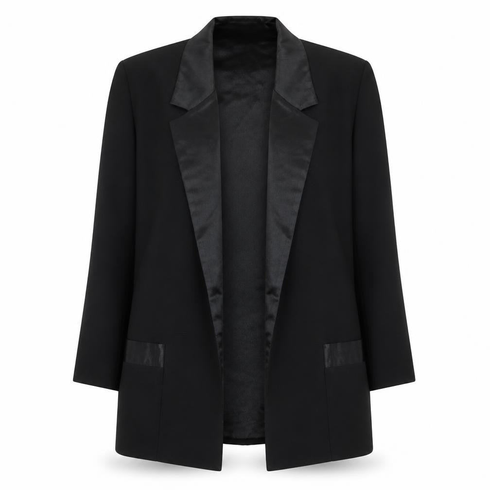 Front view of Three's Company Women's Black, size 12, Tuxedo Blazer Jacket