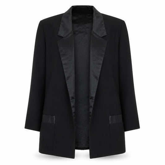 Front view of Three's Company Women's Black, size 12, Tuxedo Blazer Jacket