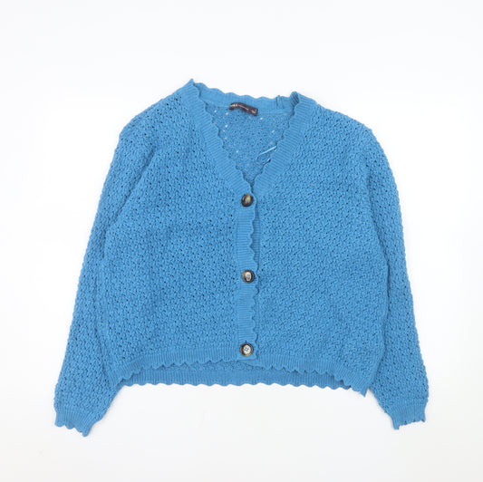 Marks and Spencer Women's Blue Knit V-Neck Button Cardigan Size L