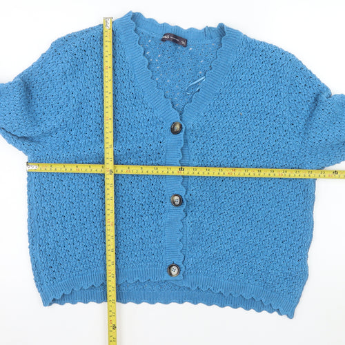Marks and Spencer Women's Blue Knit V-Neck Button Cardigan Size L