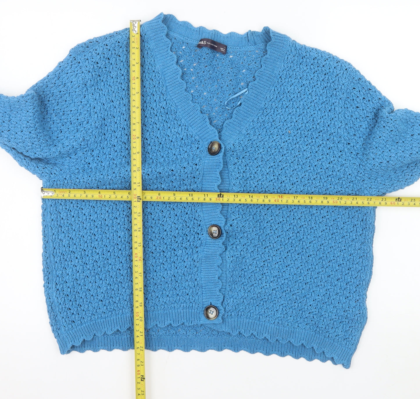 Marks and Spencer Women's Blue Knit V-Neck Button Cardigan Size L