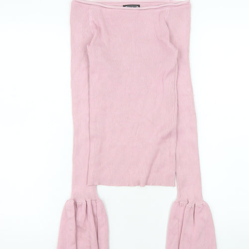 Cashel Women Pink XL Knit Boat Neck Bell Sleeve Blouse