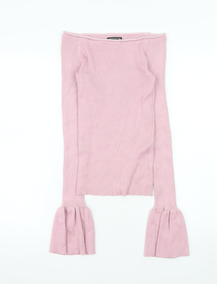 Cashel Women Pink XL Knit Boat Neck Bell Sleeve Blouse