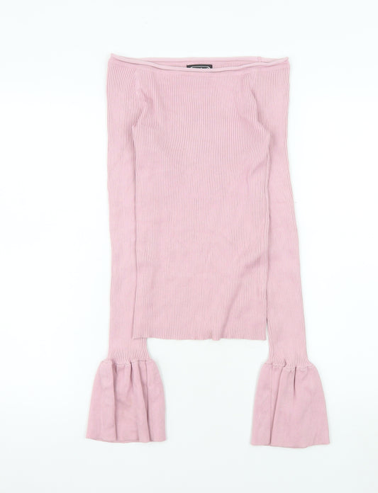 Cashel Women Pink XL Knit Boat Neck Bell Sleeve Blouse