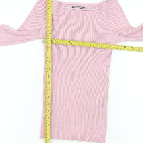 Cashel Women Pink XL Knit Boat Neck Bell Sleeve Blouse