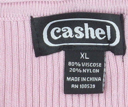 Cashel Women Pink XL Knit Boat Neck Bell Sleeve Blouse