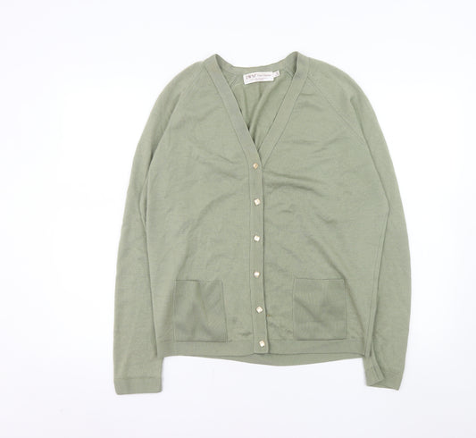 EWM Pure Classics Women’s Green Lambswool Cardigan Size M 14-16