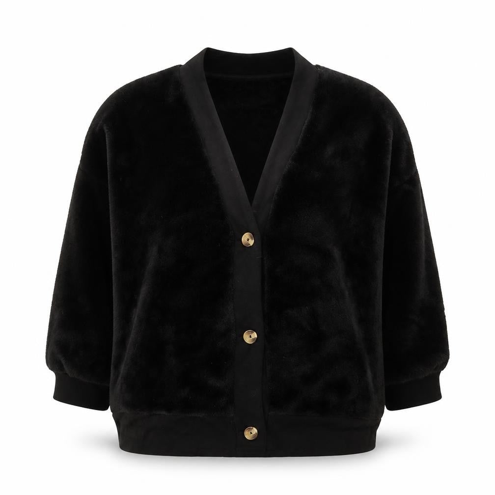 Front view of Marks & Spencer women’s black xl velour button jacket