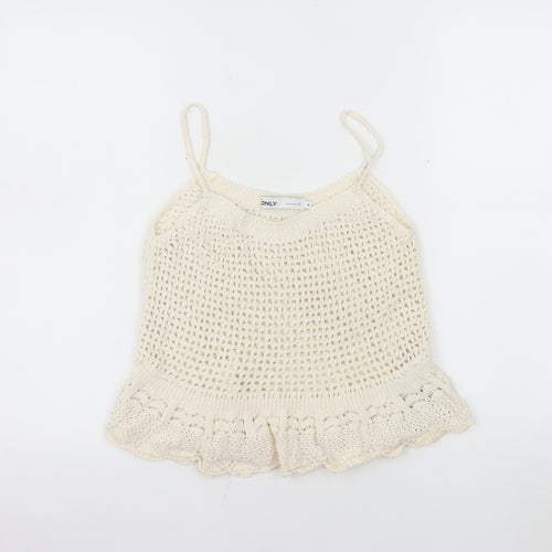 ONLY Womens Ivory Crochet Ruffle Camisole Tank Top M