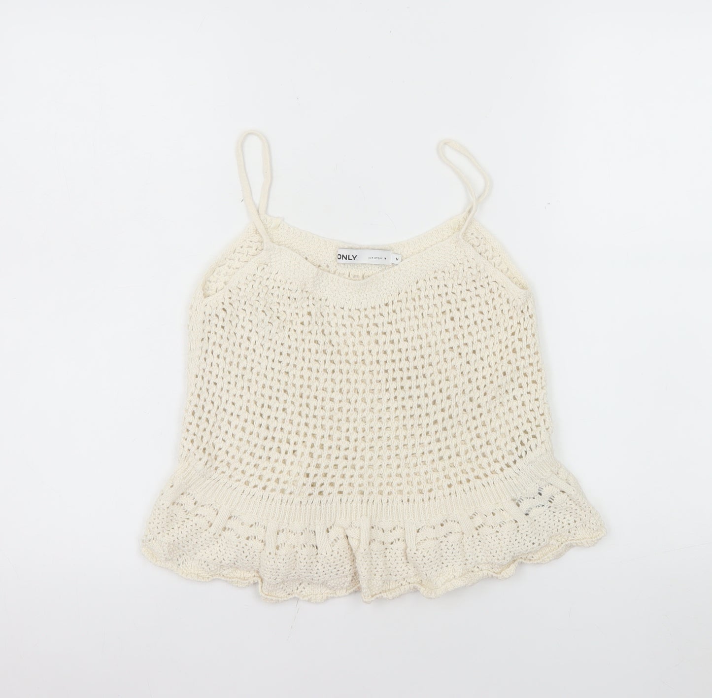 ONLY Womens Ivory Crochet Ruffle Camisole Tank Top M
