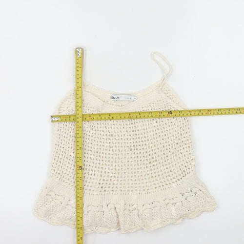 ONLY Womens Ivory Crochet Ruffle Camisole Tank Top M