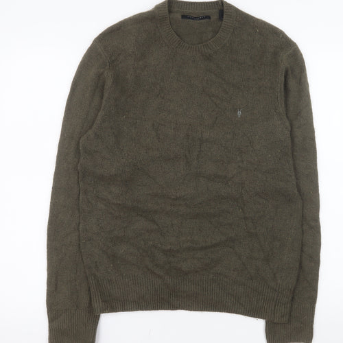 AllSaints Men's Green Wool Blend Crew Neck Jumper Size S