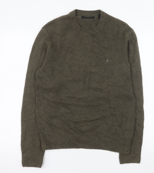 AllSaints Men's Green Wool Blend Crew Neck Jumper Size S
