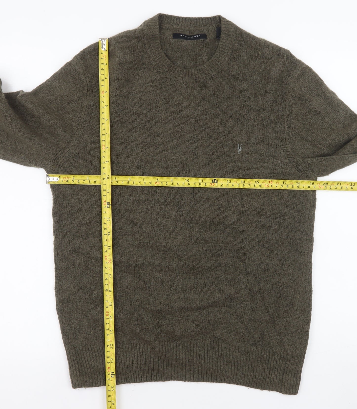 AllSaints Men's Green Wool Blend Crew Neck Jumper Size S