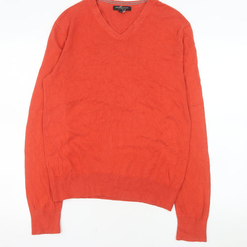 Banana Republic Men's Orange Silk Blend V-Neck Jumper M