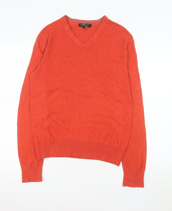 Banana Republic Men's Orange Silk Blend V-Neck Jumper M