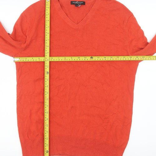 Banana Republic Men's Orange Silk Blend V-Neck Jumper M