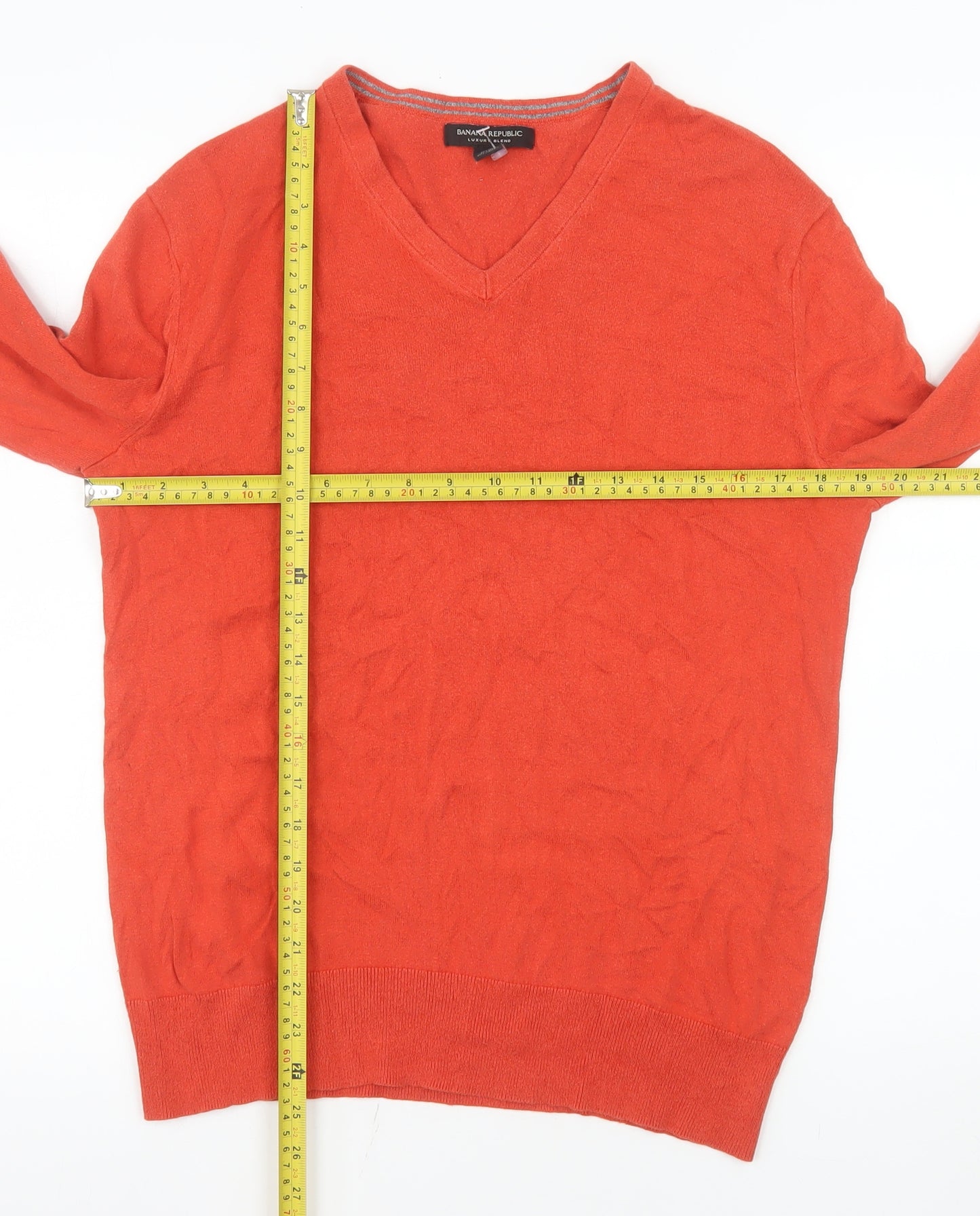 Banana Republic Men's Orange Silk Blend V-Neck Jumper M