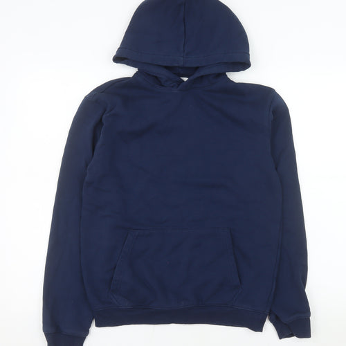 H&M Boys Blue Pullover Hoodie 13-14 Years Cotton Blend Fleece