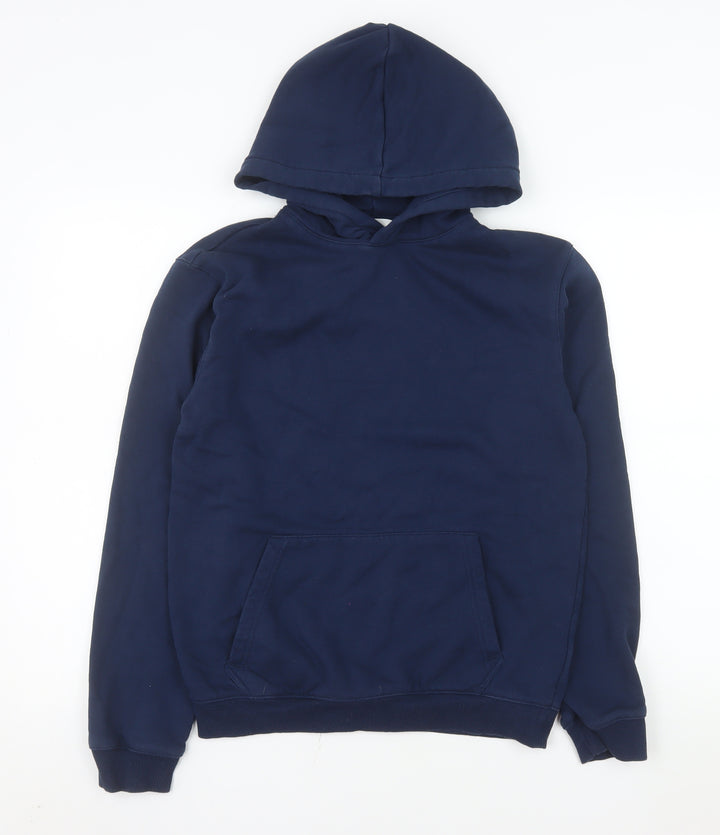 H&M Boys Blue Pullover Hoodie 13-14 Years Cotton Blend Fleece