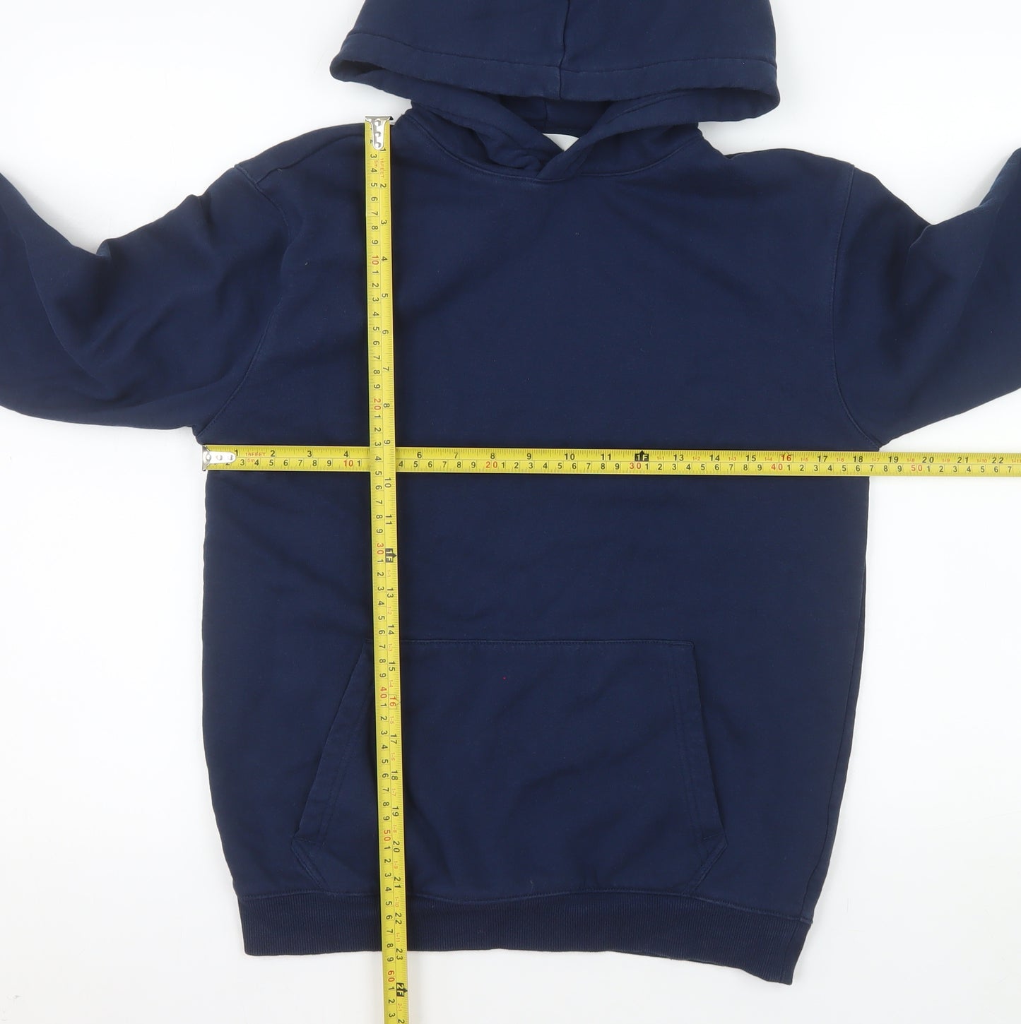 H&M Boys Blue Pullover Hoodie 13-14 Years Cotton Blend Fleece