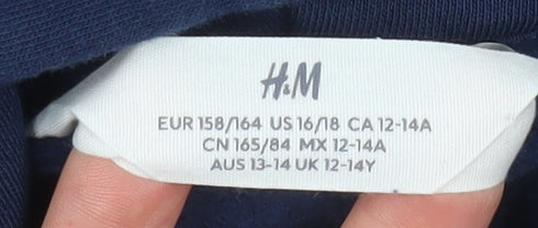 H&M Boys Blue Pullover Hoodie 13-14 Years Cotton Blend Fleece