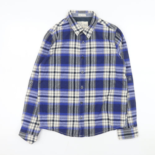 Fat Face Boys Blue Checked Long Sleeve Button-Up Shirt 12-13 Years Cotton