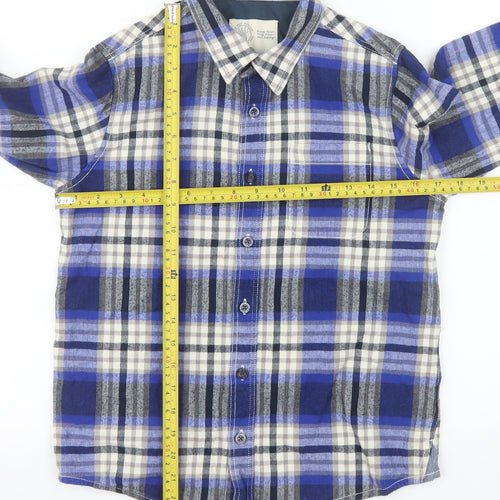 Fat Face Boys Blue Checked Long Sleeve Button-Up Shirt 12-13 Years Cotton