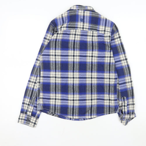 Fat Face Boys Blue Checked Long Sleeve Button-Up Shirt 12-13 Years Cotton