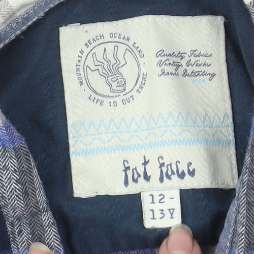 Fat Face Boys Blue Checked Long Sleeve Button-Up Shirt 12-13 Years Cotton