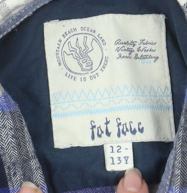 Fat Face Boys Blue Checked Long Sleeve Button-Up Shirt 12-13 Years Cotton