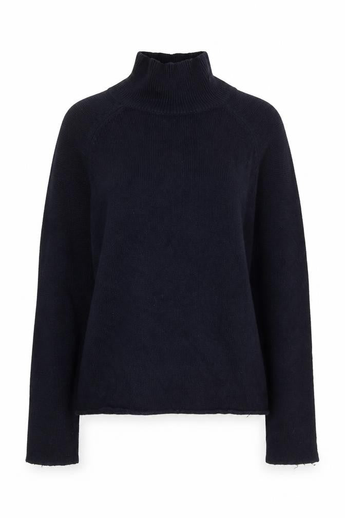 Front view of Whistles Women's Blue High Neck Cotton Blend Jumper, size 6
