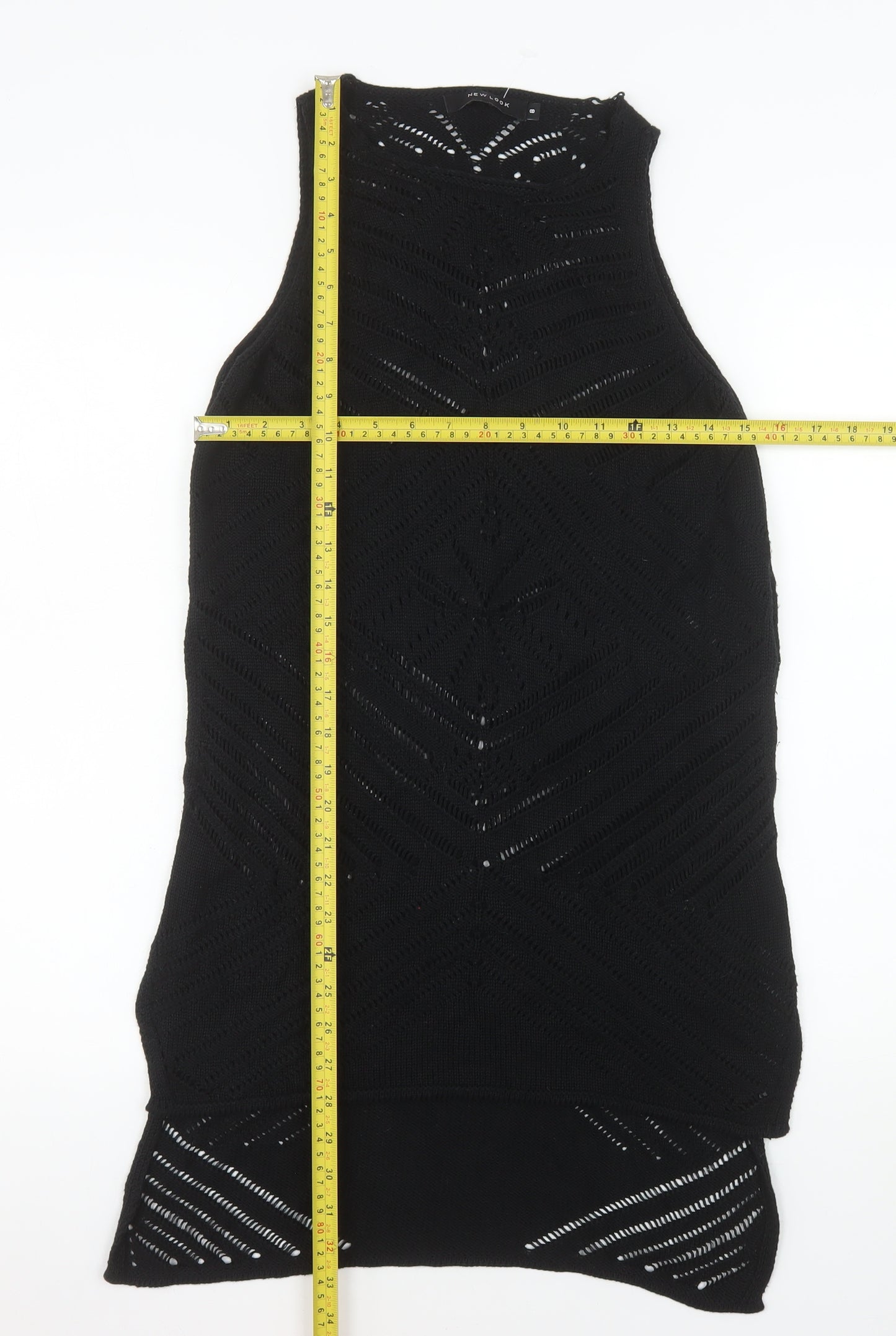 New Look Women’s Black Crochet Knit Sleeveless Midi Dress Size 8