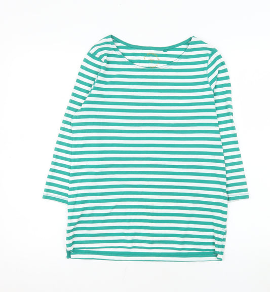 Next Women Green White Striped 3/4 Sleeve Cotton T-Shirt UK 10