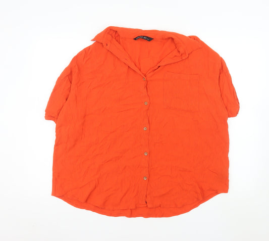 Yours Womens Orange Button-Up Short Sleeve Relaxed Shirt Size 18