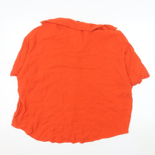 Yours Womens Orange Button-Up Short Sleeve Relaxed Shirt Size 18