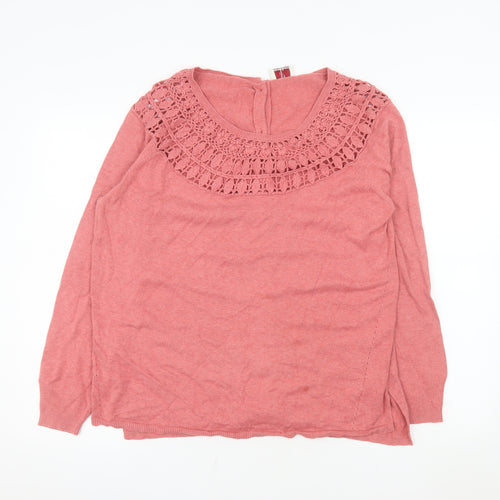 Wrap Womens Pink Crochet Neck Long Sleeve Cotton Blouse UK 16