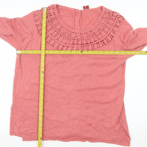 Wrap Womens Pink Crochet Neck Long Sleeve Cotton Blouse UK 16