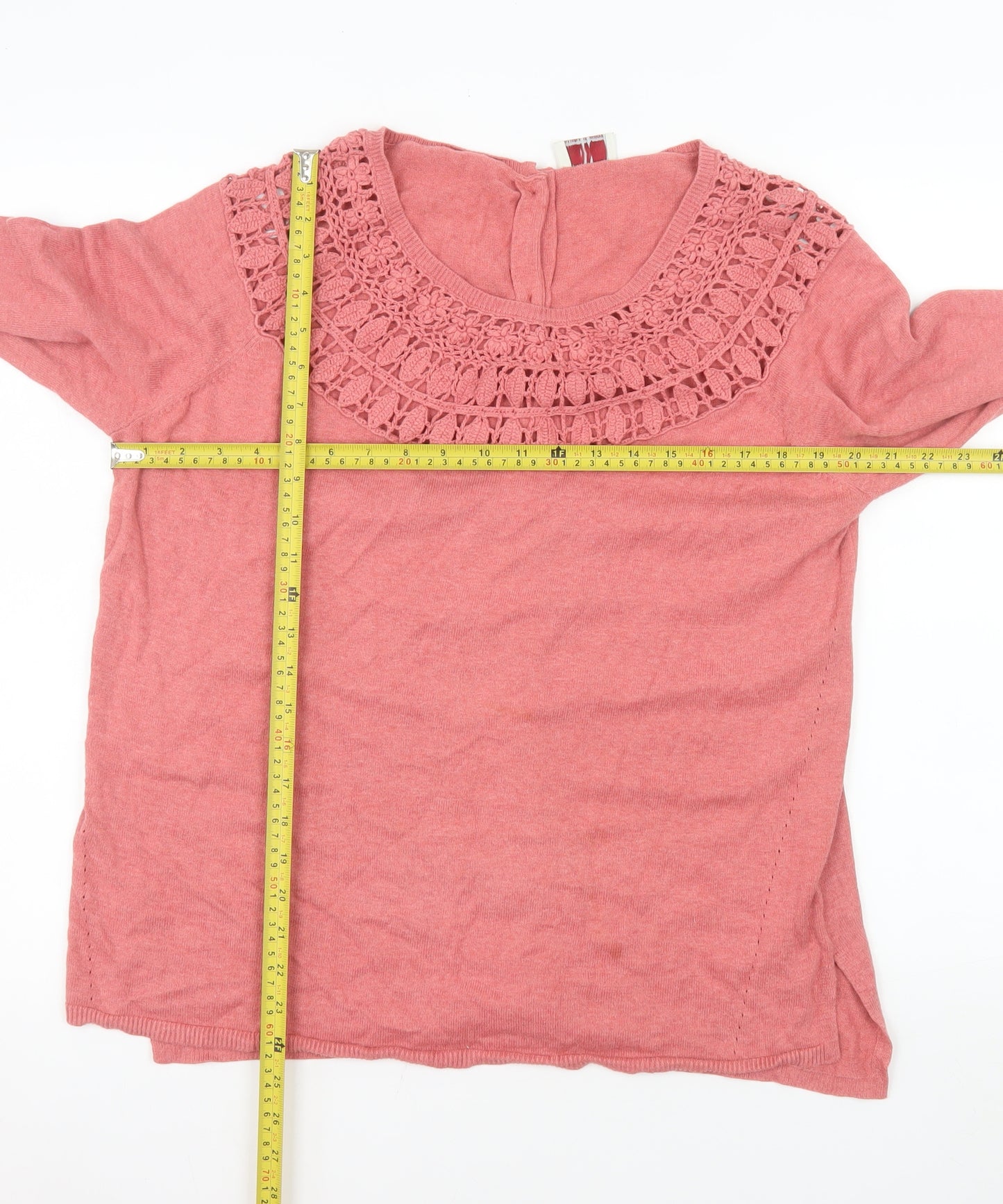 Wrap Womens Pink Crochet Neck Long Sleeve Cotton Blouse UK 16