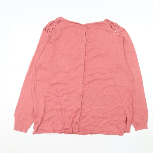 Wrap Womens Pink Crochet Neck Long Sleeve Cotton Blouse UK 16