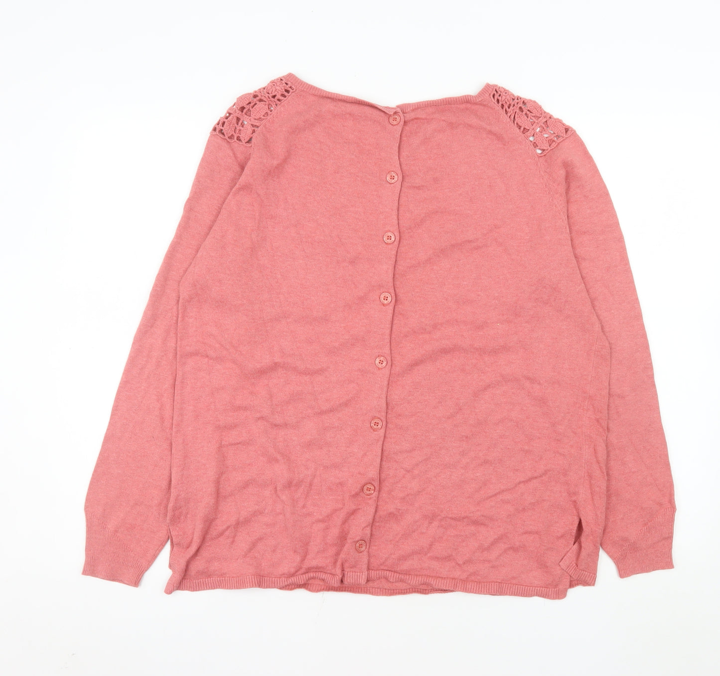 Wrap Womens Pink Crochet Neck Long Sleeve Cotton Blouse UK 16