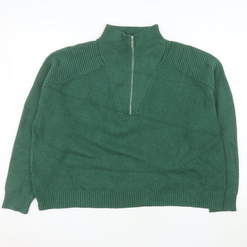 MNG Women's Green 1/2 Zip Ribbed Pullover Sweater Size M