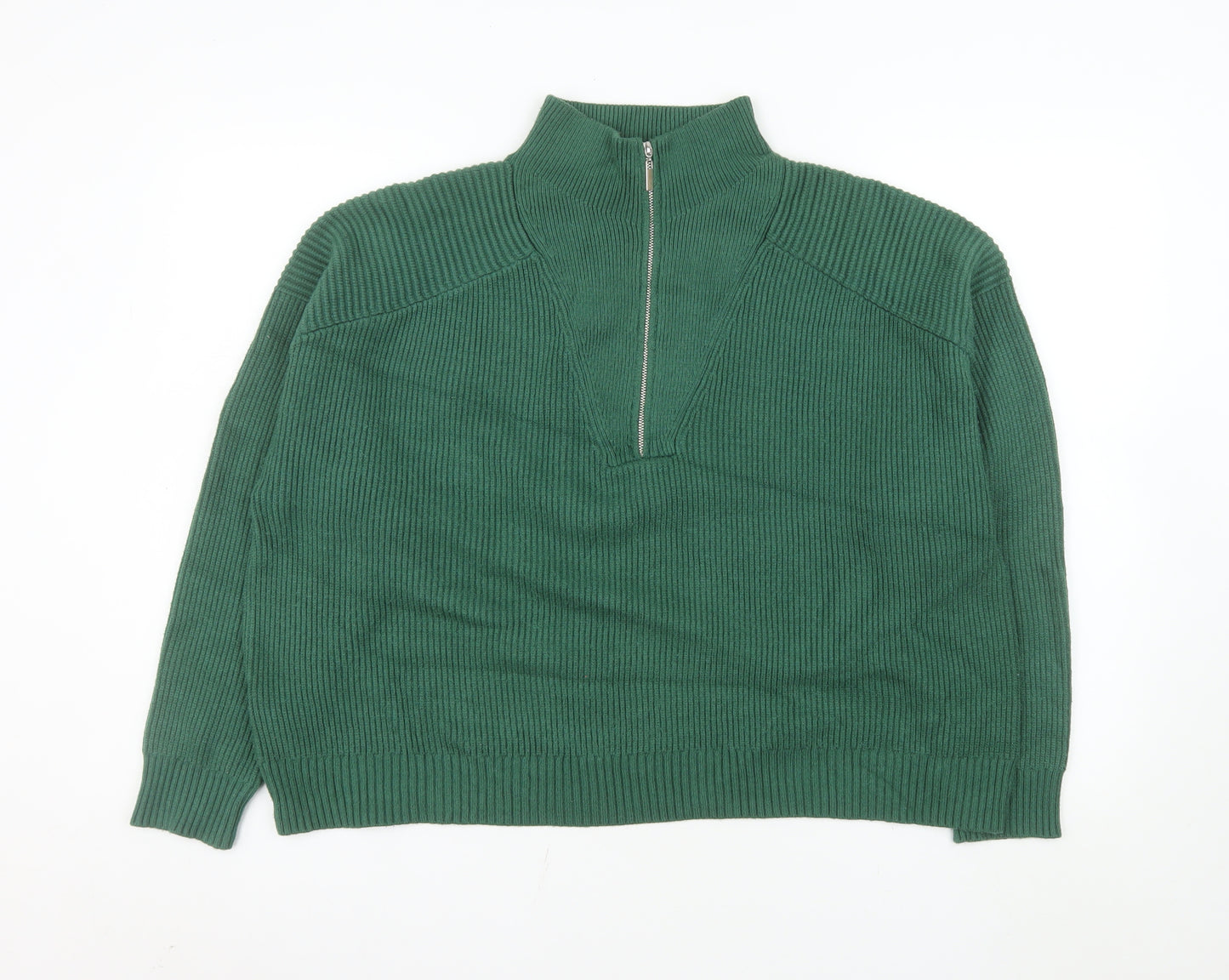 MNG Women's Green 1/2 Zip Ribbed Pullover Sweater Size M