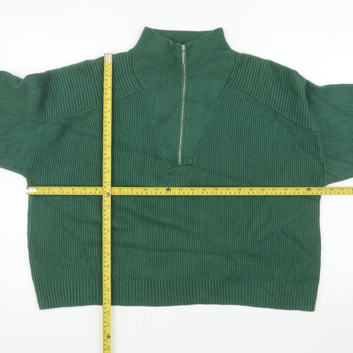 MNG Women's Green 1/2 Zip Ribbed Pullover Sweater Size M