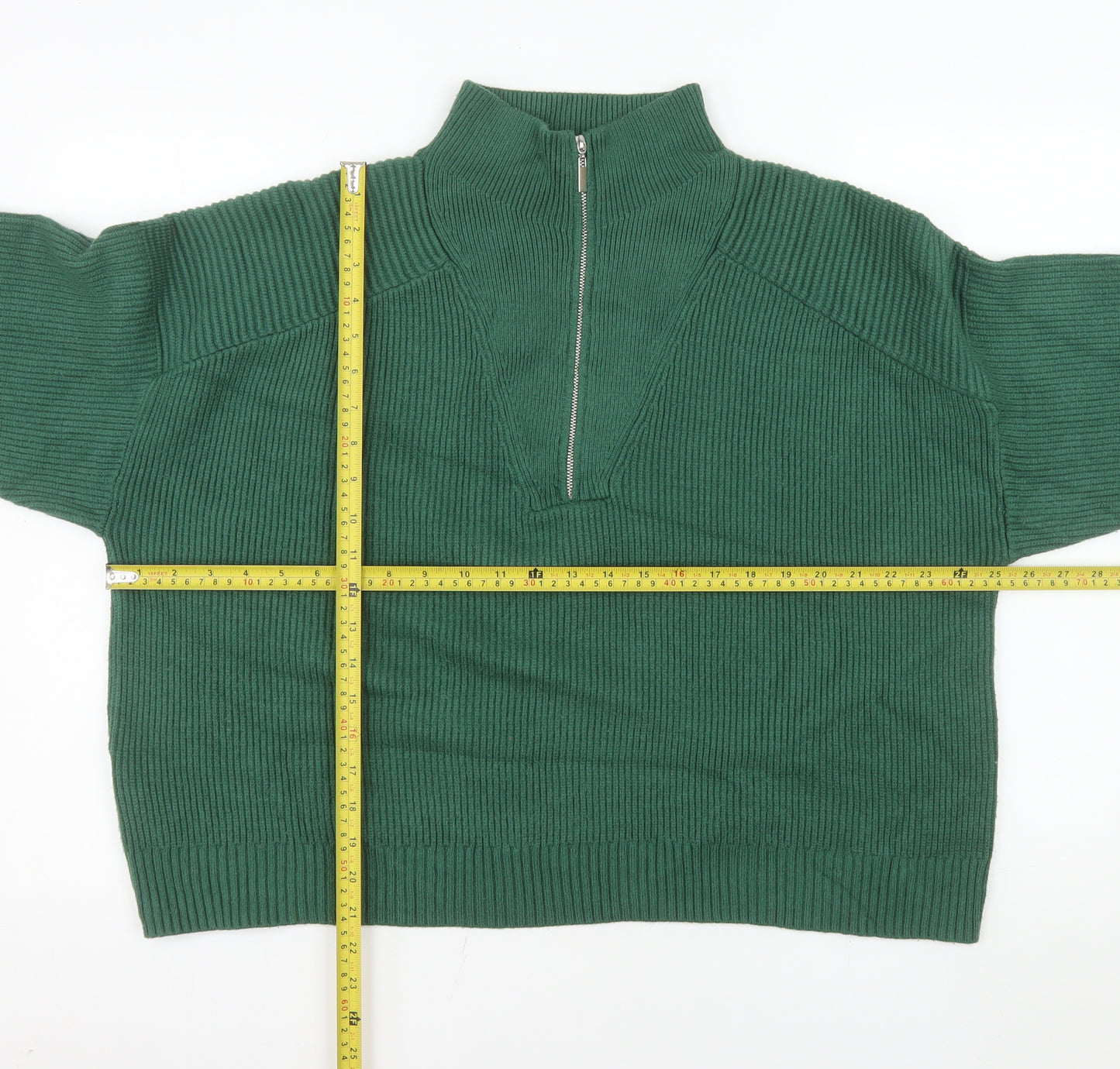 MNG Women's Green 1/2 Zip Ribbed Pullover Sweater Size M