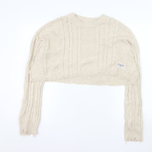BDG Women Beige Cable-Knit Cotton Pullover Jumper M
