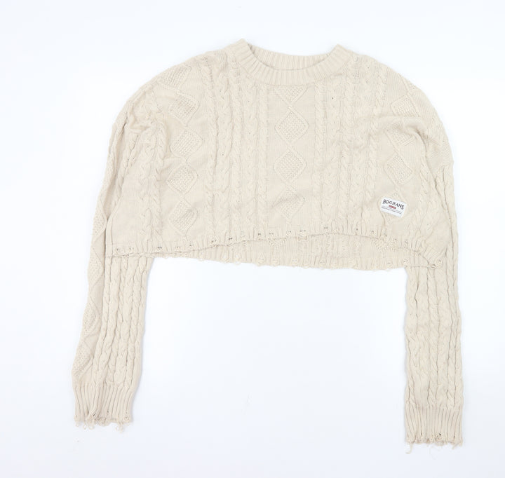 BDG Women Beige Cable-Knit Cotton Pullover Jumper M