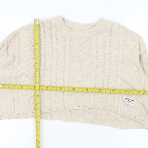BDG Women Beige Cable-Knit Cotton Pullover Jumper M
